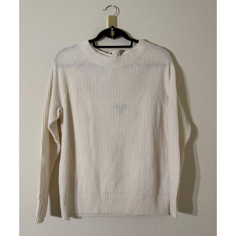 NWT Banana Republic Ribbed Knit Mock Neck Sweater Cream Cutout Tie Back Size M